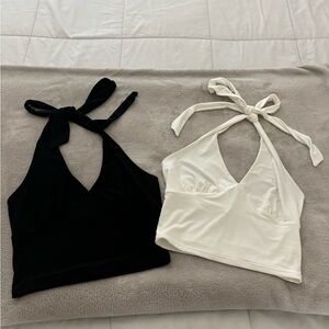 2 Full Tilt Black and White Halter Crop Tops